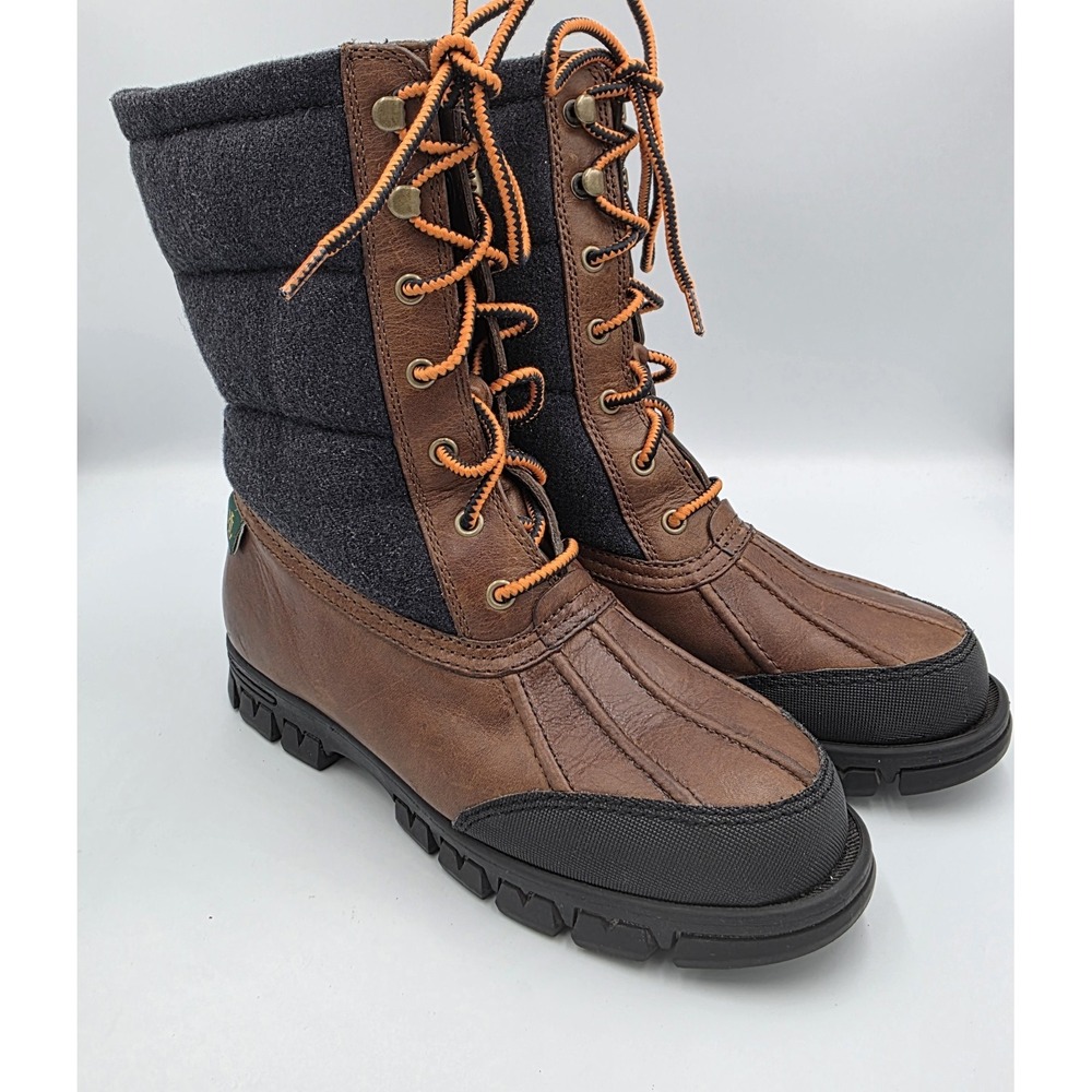 Lauren Ralph Lauren Quinlyn Brown Lace Up & Gray Quilted Boots Womens 6 B‎